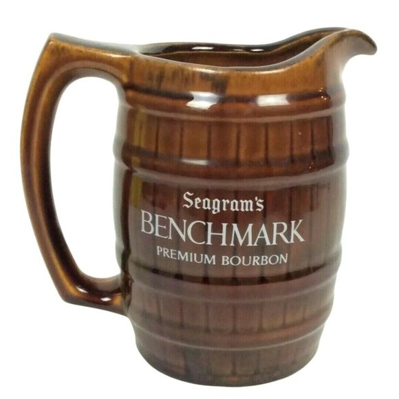 Seagrams Benchmark Premium Bourbon Barrel Ceramic Pitcher Vintage Whiskey Jug - Picture 1 of 7